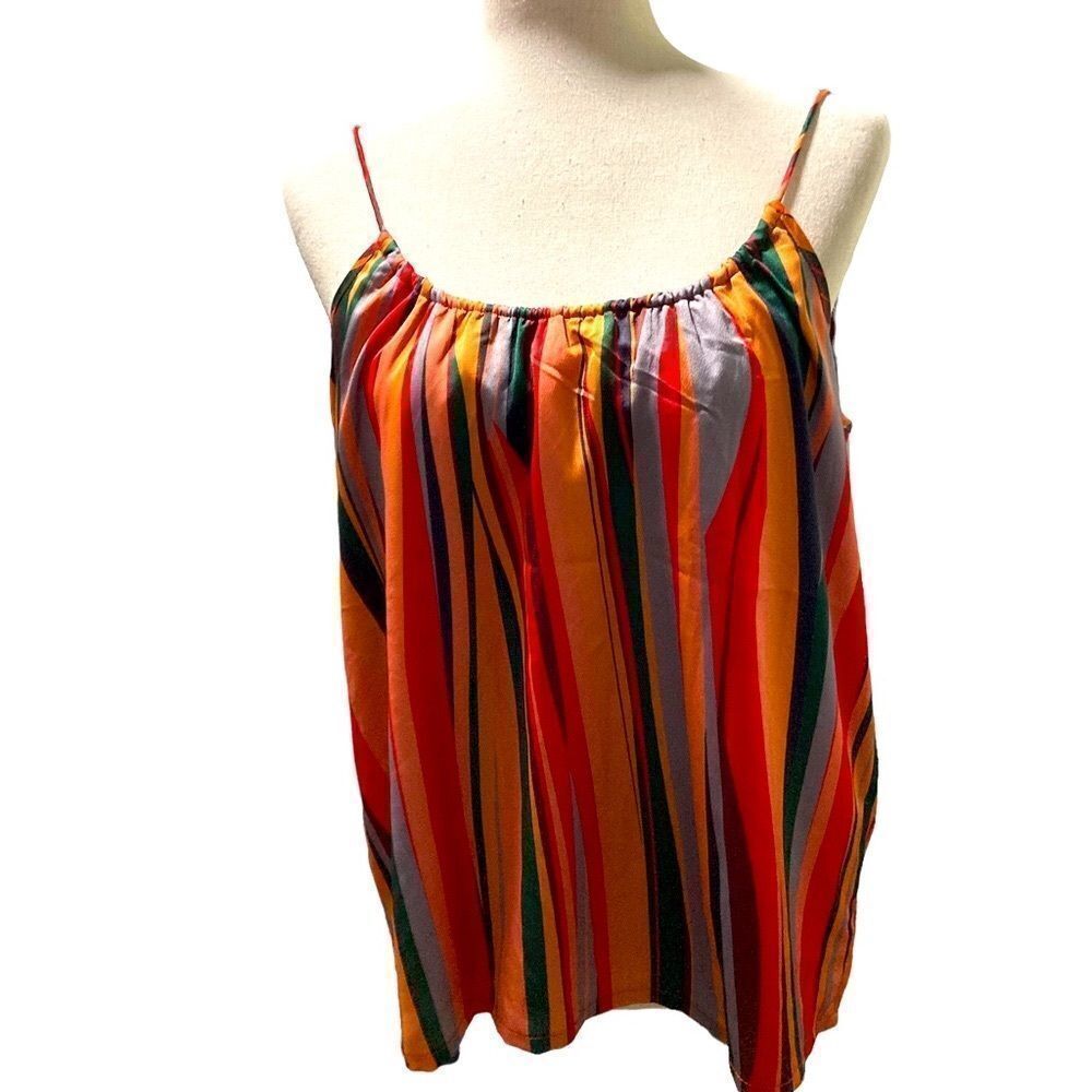 The Odells Anthropologie orange and green striped tank top size small